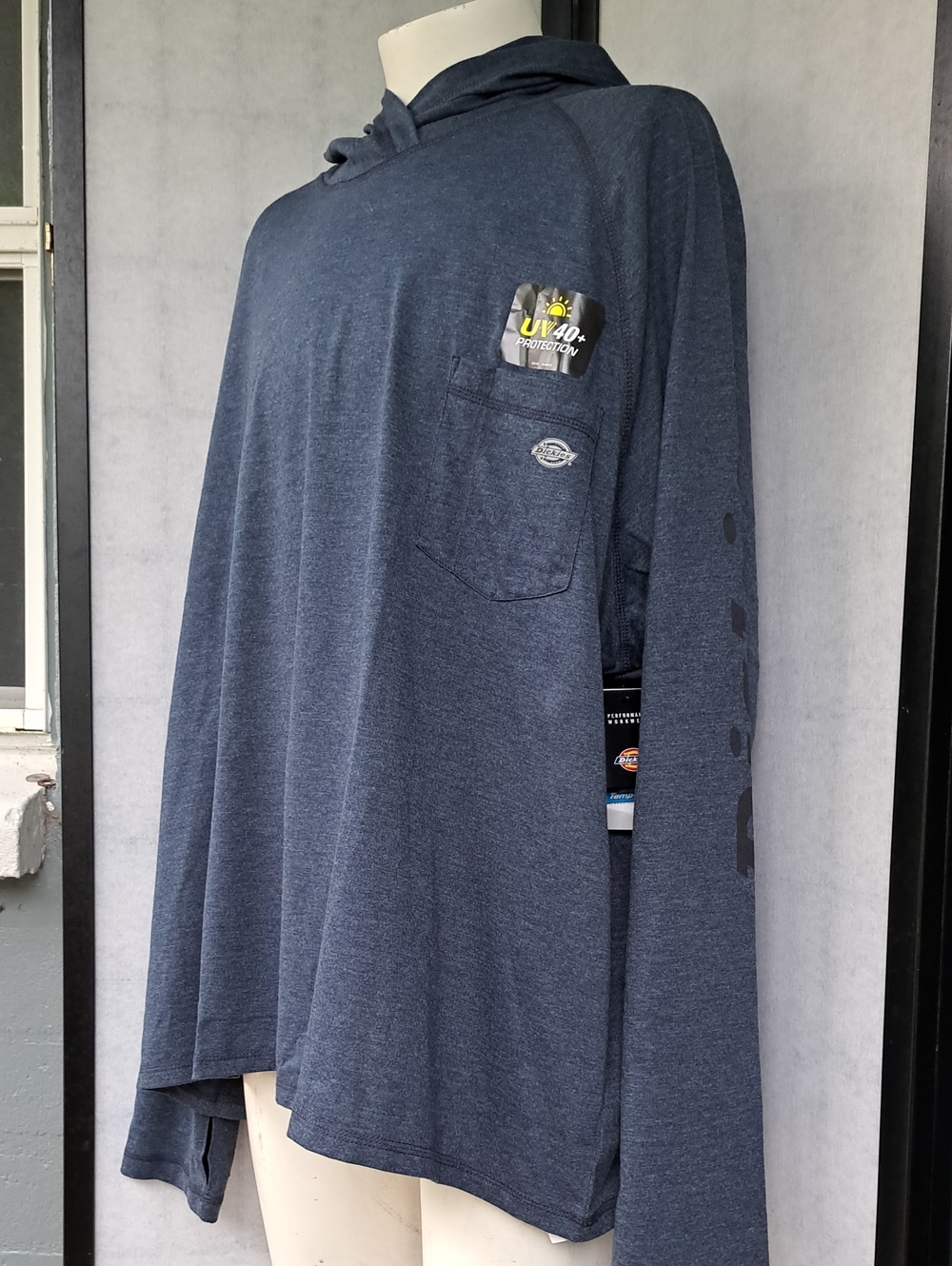Dickies Men's Dark Navy Long-Sleeve Hooded Pocket Tee UV 40+ Size 4XL